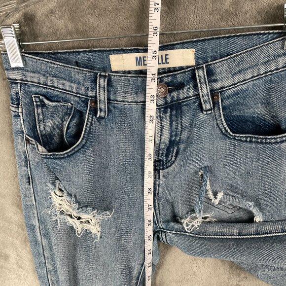 Melville Jeans Women’s 24 Light Wash Distressed Button Fly Cotton Y2K Straight - Picture 3 of 7